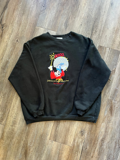 686 -Black Applique Sorcerer Mickey 2000 EPCOT Crewneck - XL