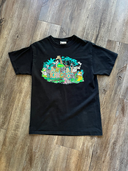 690 -Black Animal Kingdom Jungle Animal Print Tee - M