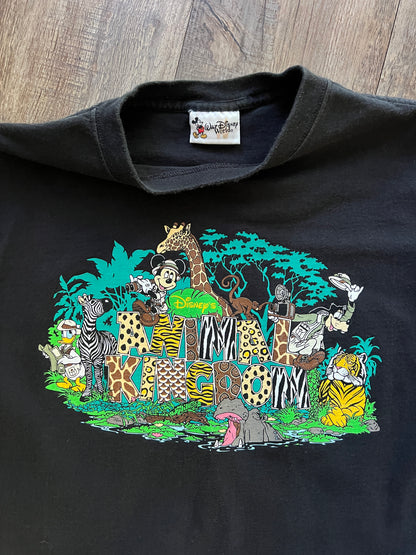 690 -Black Animal Kingdom Jungle Animal Print Tee - M