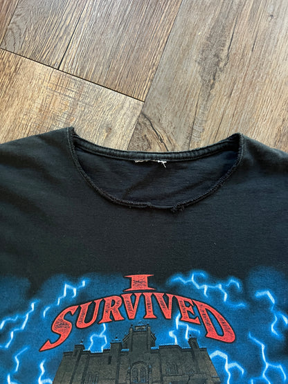 691 -Black I Survived Tower of Terror Drop Tee - Thrashed Neck - L