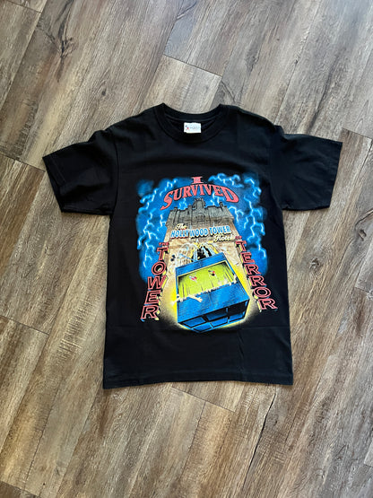 695 -Black I Survived Tower of Terror Drop Tee - M