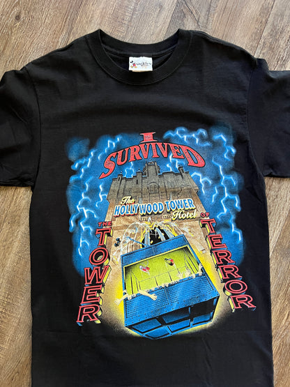695 -Black I Survived Tower of Terror Drop Tee - M