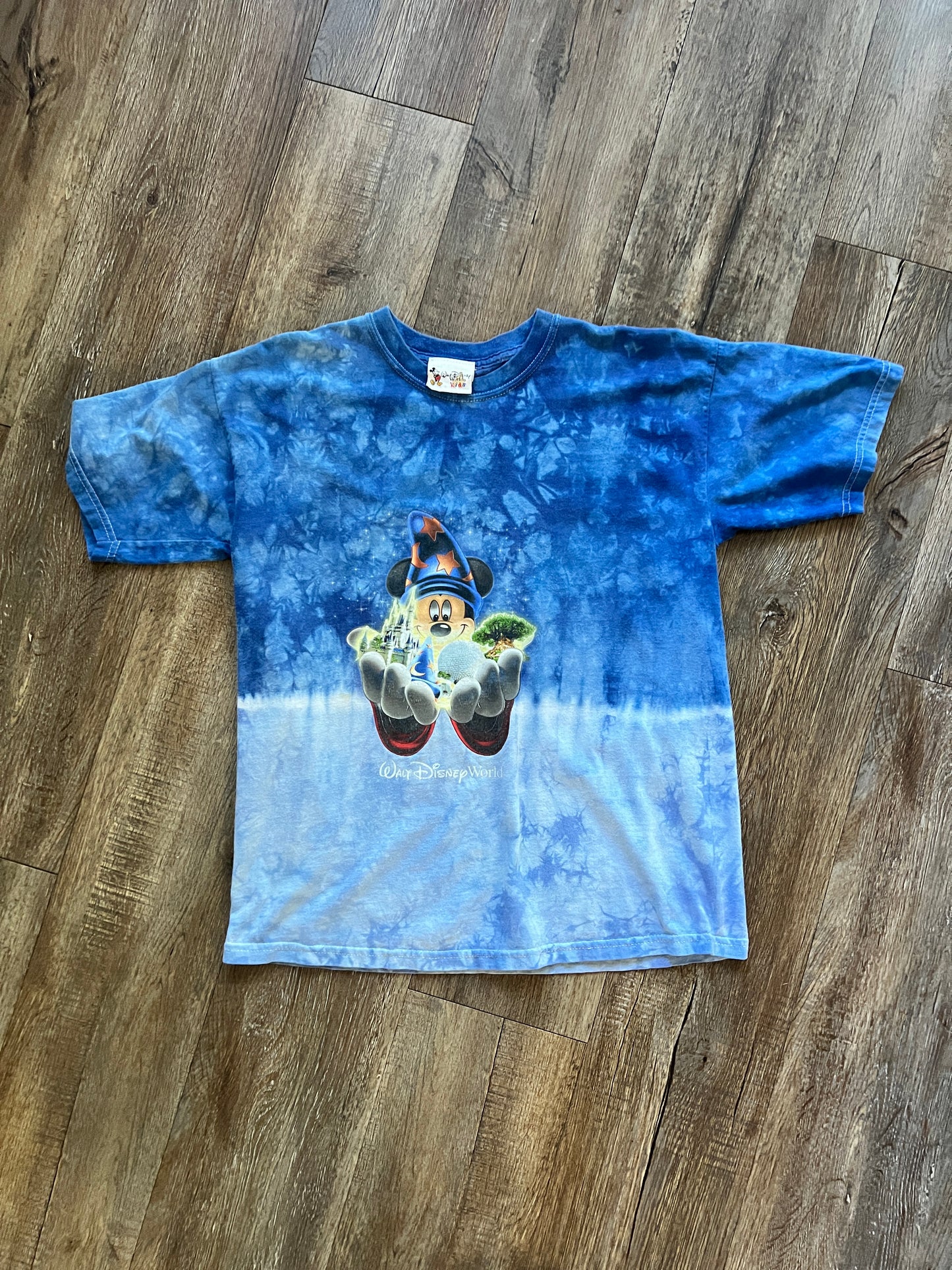 709 -Blue Tie-Dye Sorcerer Mickey 4 Parks WDW Logo Tee - M