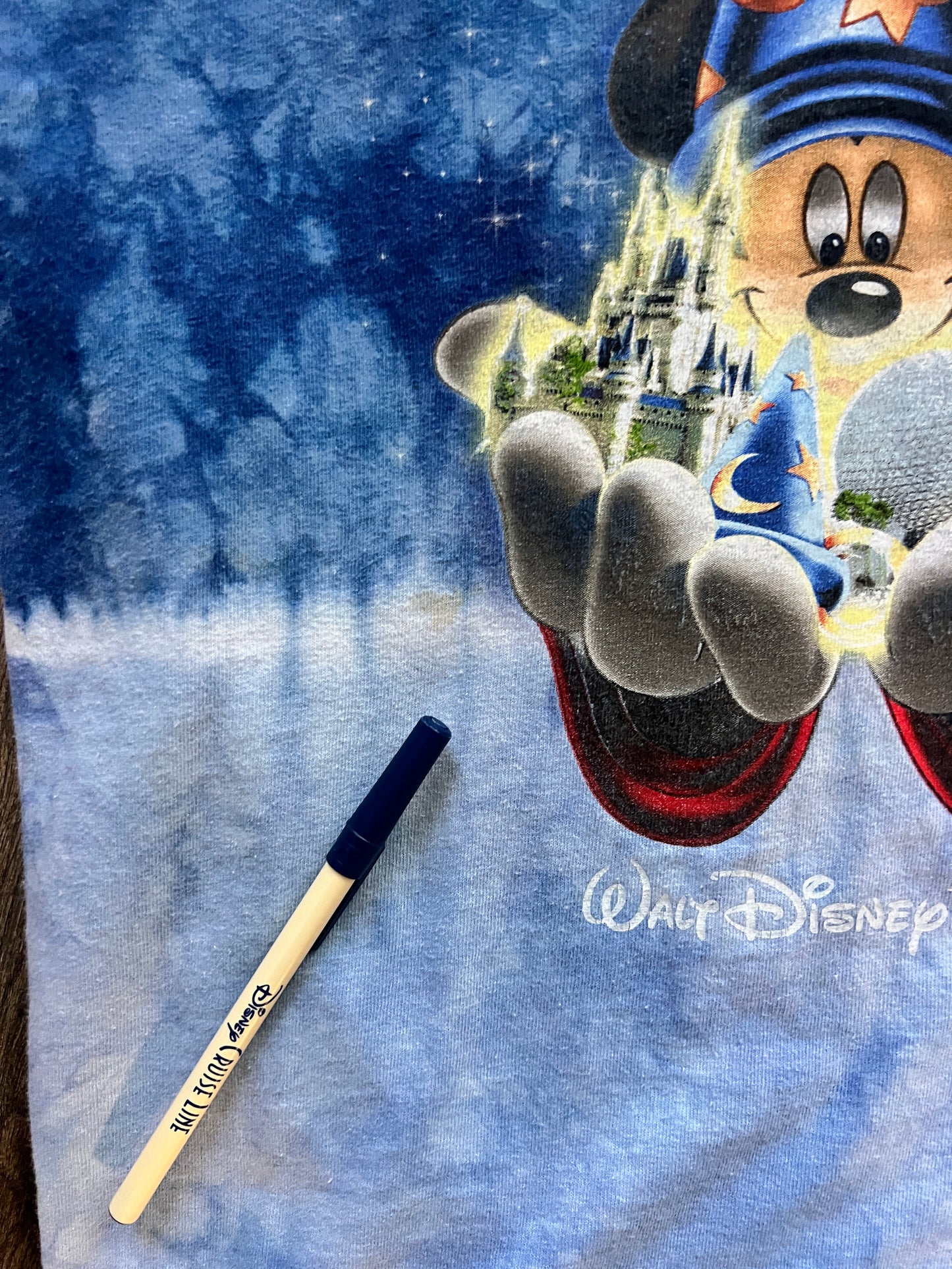 709 -Blue Tie-Dye Sorcerer Mickey 4 Parks WDW Logo Tee - M