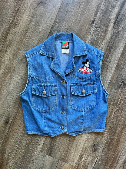 710 -Denim Embroidered Mickey Pocket Vest - S