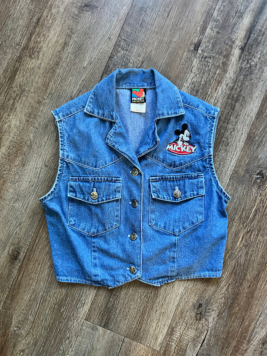 710 -Denim Embroidered Mickey Pocket Vest - S