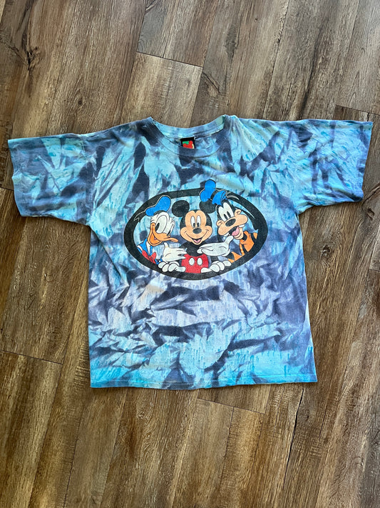 711 -Blue & Black Tie-Dye Donald, Mickey, Goofy Tee - XL
