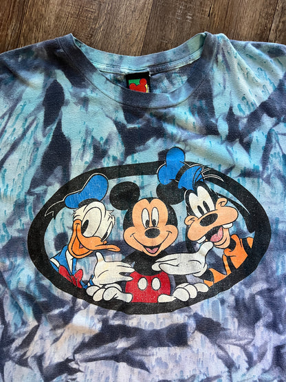 711 -Blue & Black Tie-Dye Donald, Mickey, Goofy Tee - XL