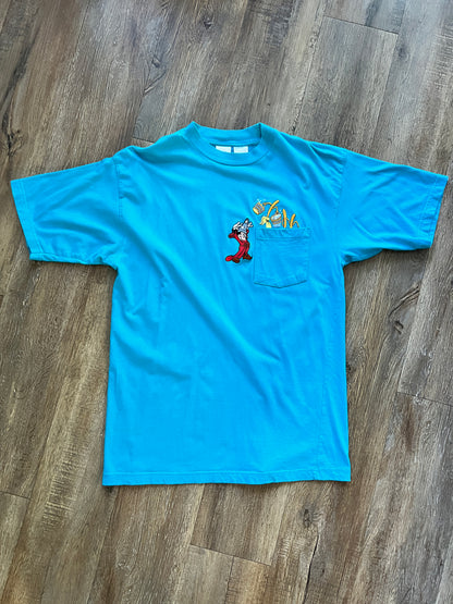 712 -Blue Sorcerer Mickey & Brooms Fantasia Pocket Tee - L