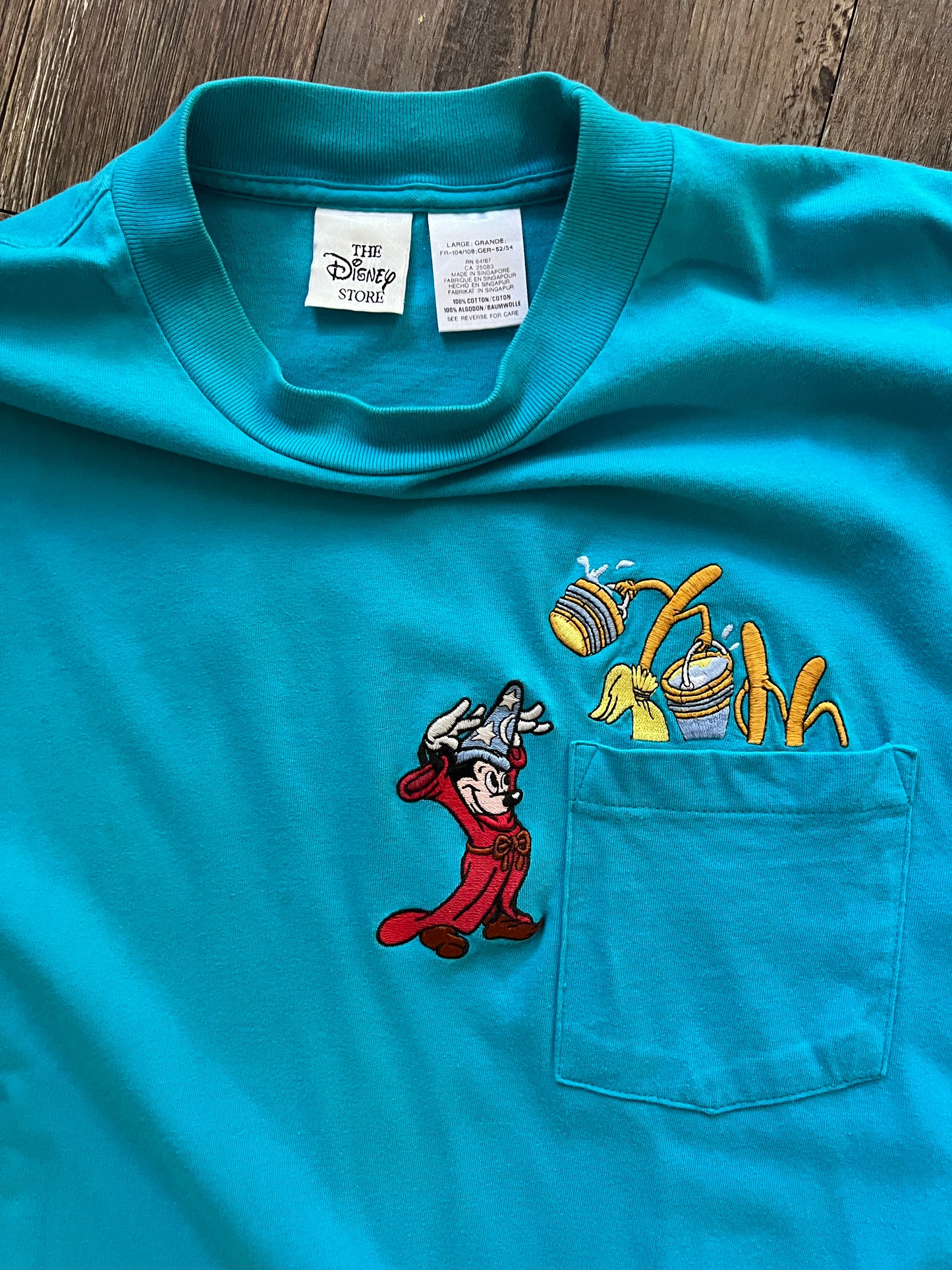 712 -Blue Sorcerer Mickey & Brooms Fantasia Pocket Tee - L