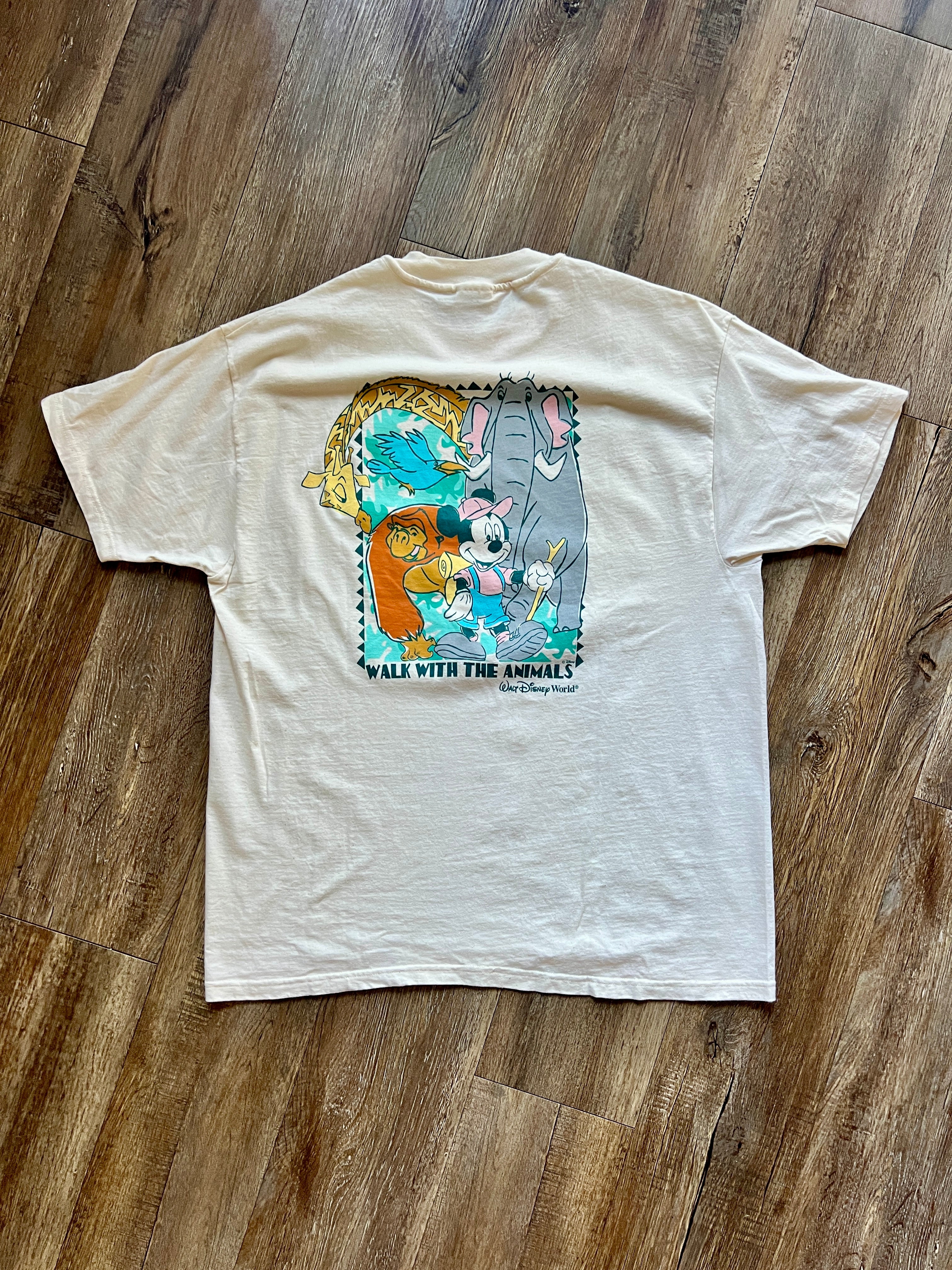 1208 -Beige 1998 WDW Walk for Wellness Safari Mickey Shirt - XL