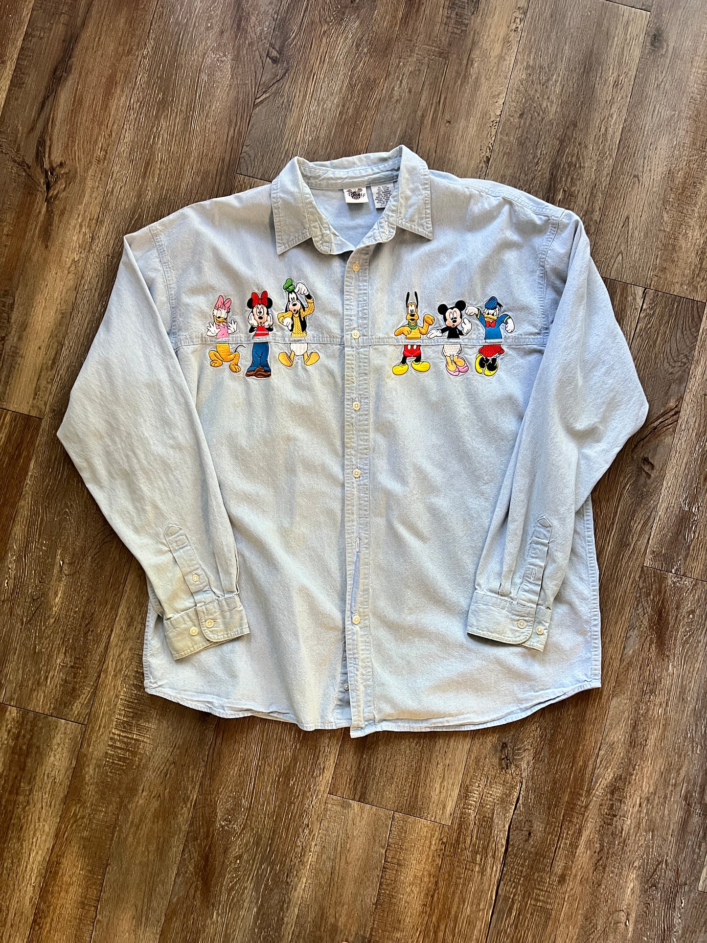 718 -Denim Mickey & Friends Switching Outfits Button Up - XL