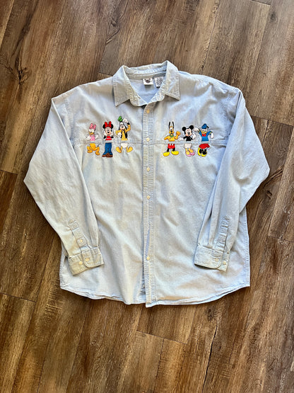 718 -Denim Mickey & Friends Switching Outfits Button Up - XL