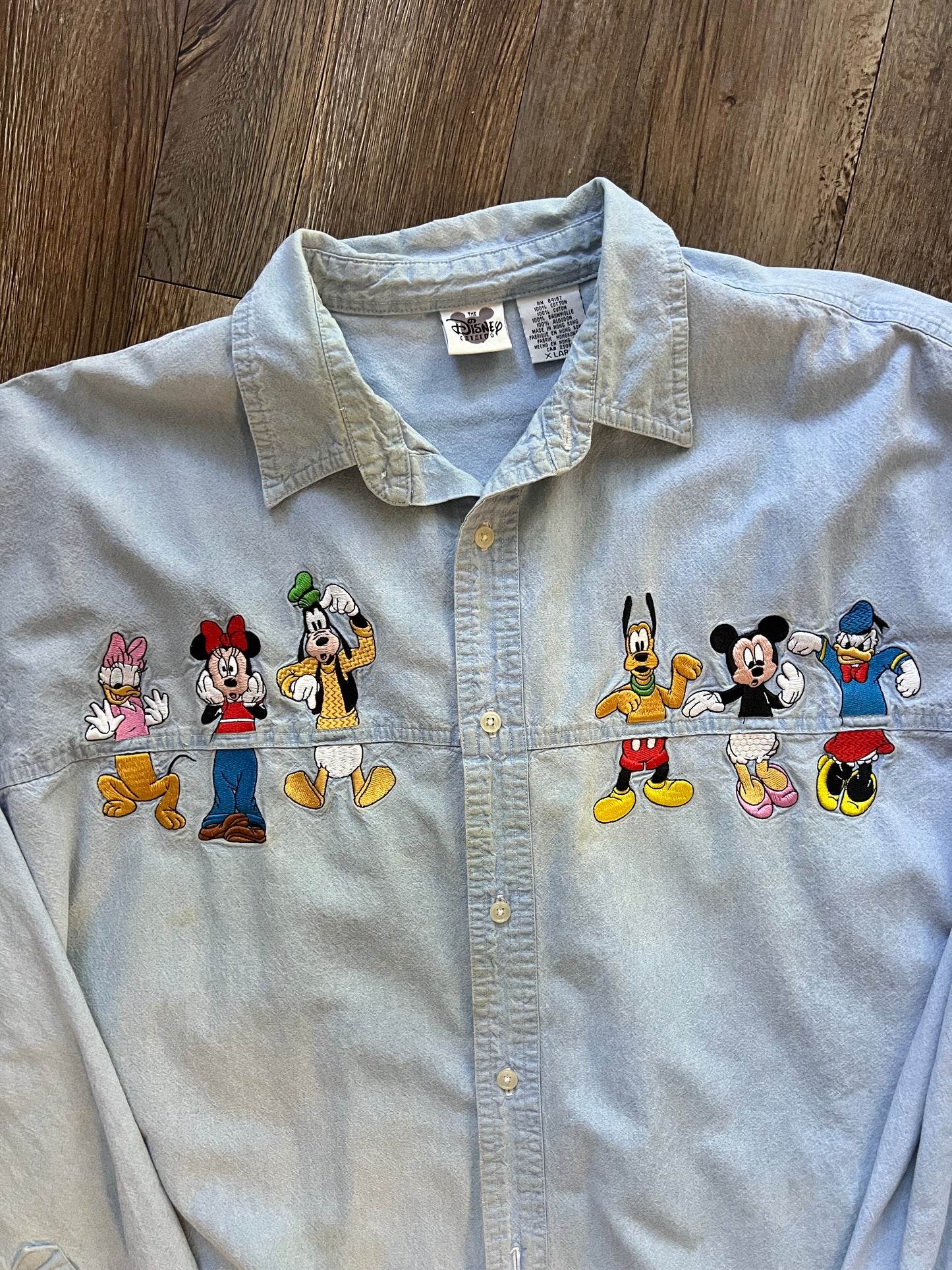 718 -Denim Mickey & Friends Switching Outfits Button Up - XL