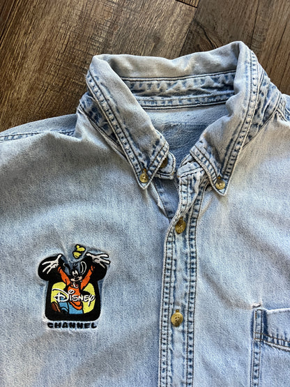 719 -Denim Embroidered Goofy The Disney Channel Button Up - L