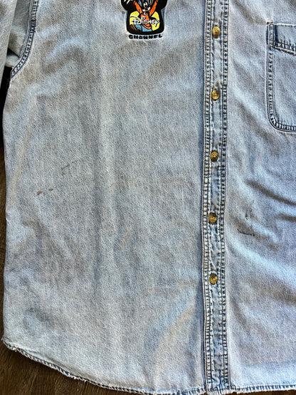719 -Denim Embroidered Goofy The Disney Channel Button Up - L