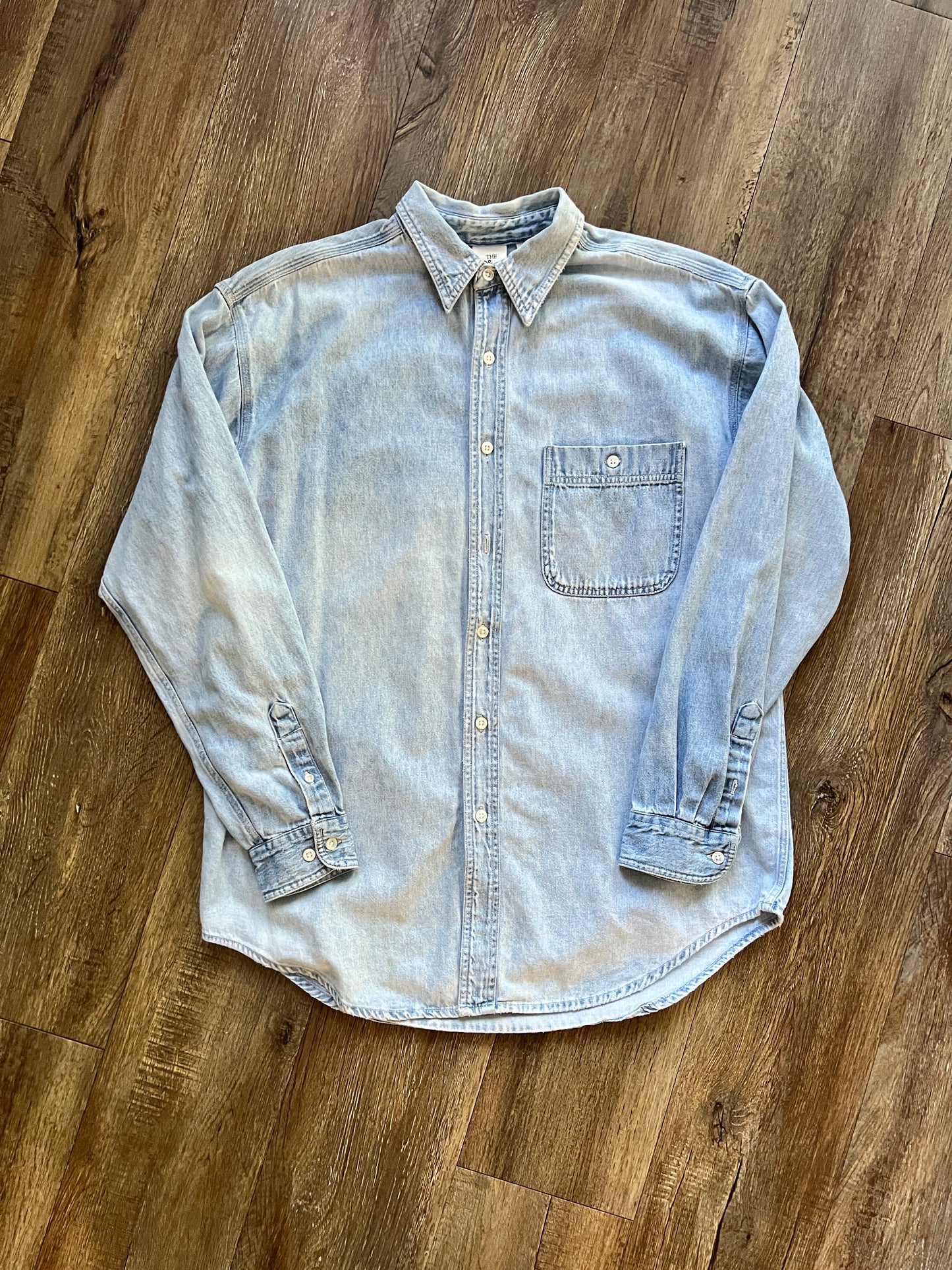 720 -Denim Embroidered Mickey & Friends Back Hit Button Up - L