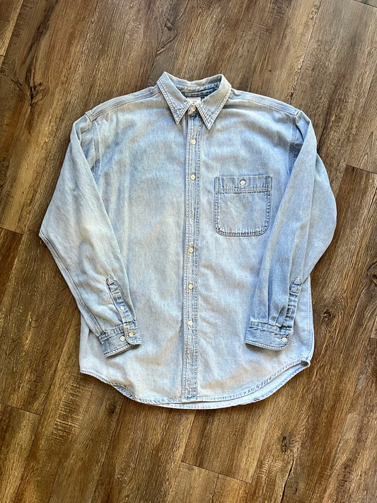 720 -Denim Embroidered Mickey & Friends Back Hit Button Up - L