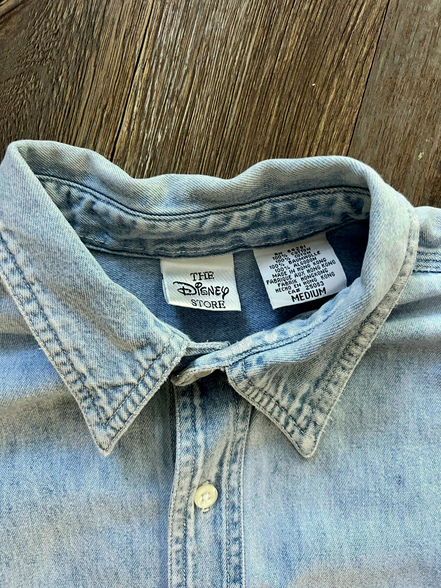 720 -Denim Embroidered Mickey & Friends Back Hit Button Up - L