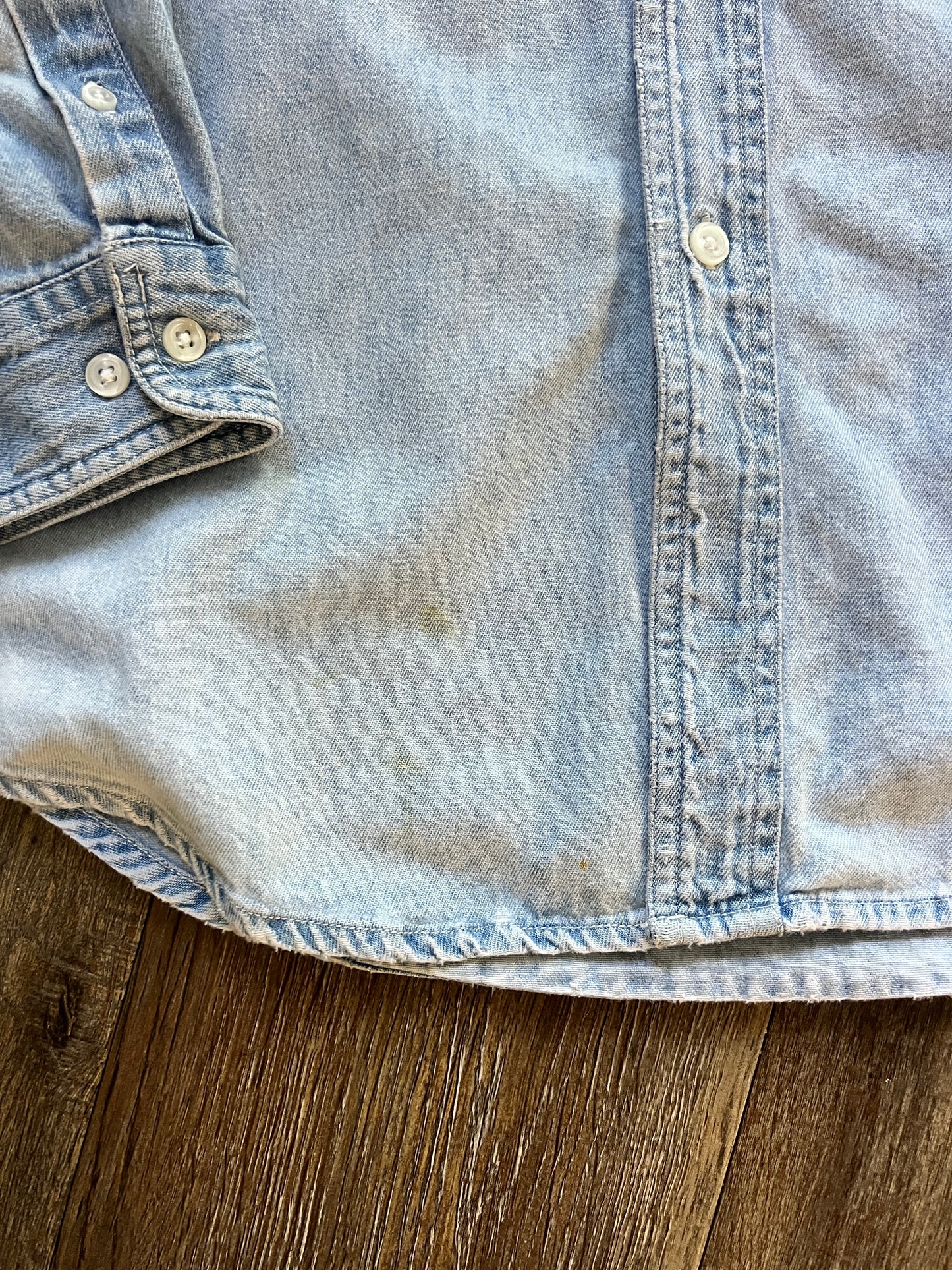 720 -Denim Embroidered Mickey & Friends Back Hit Button Up - L