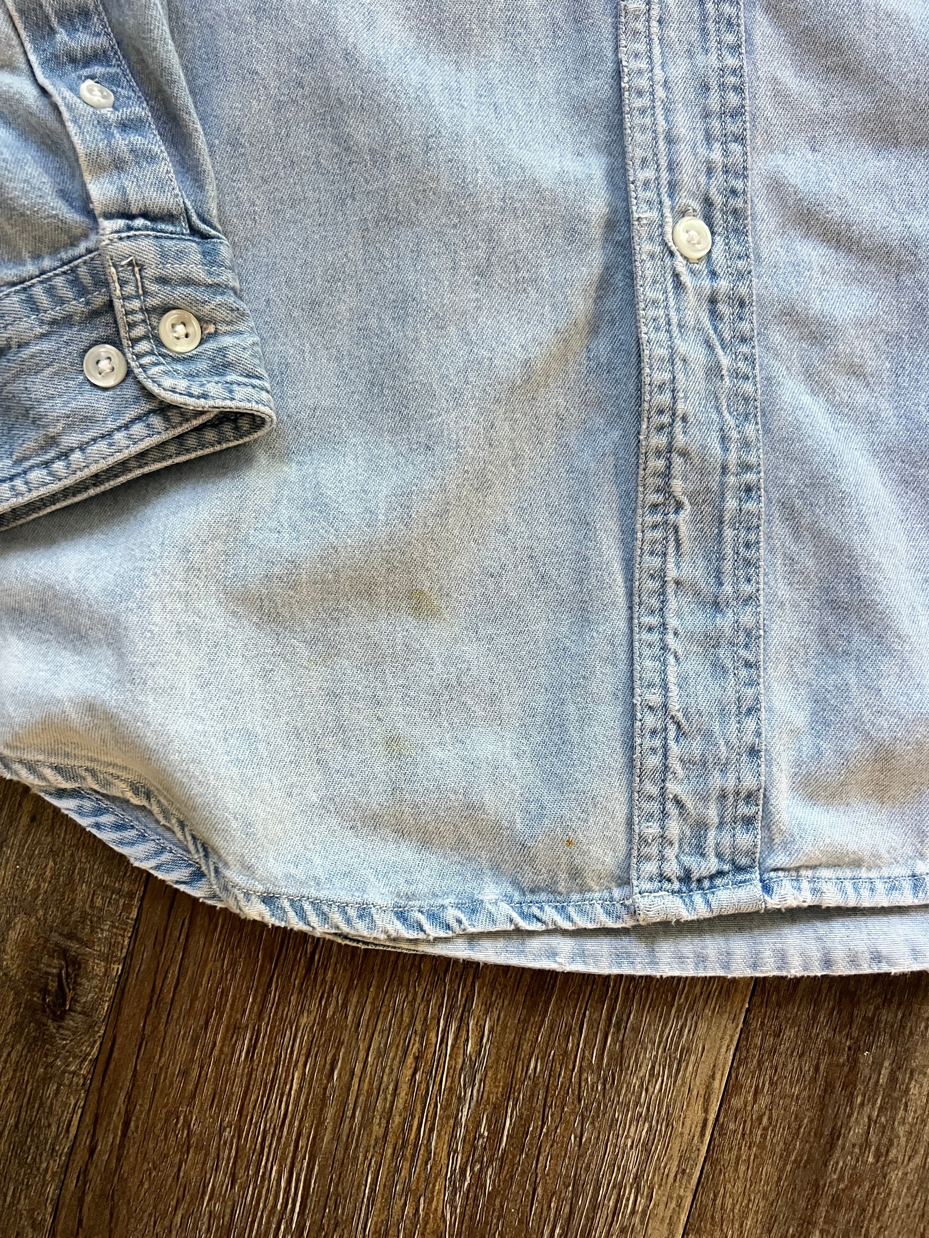 720 -Denim Embroidered Mickey & Friends Back Hit Button Up - L