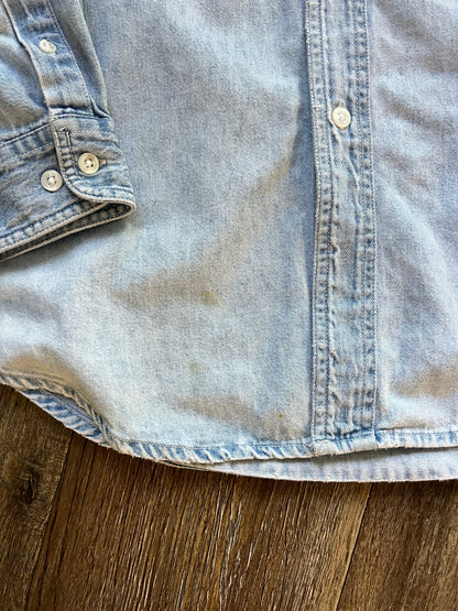 720 -Denim Embroidered Mickey & Friends Back Hit Button Up - L