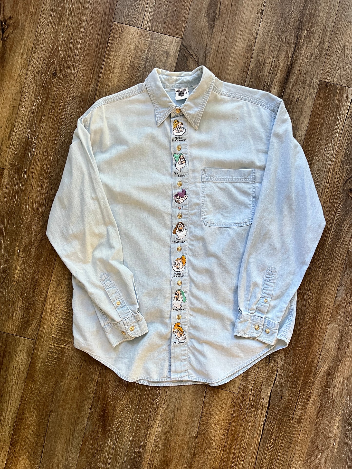 721 -Denim Embroidered Seven Dwarfs Button Up -M
