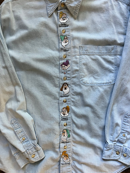 721 -Denim Embroidered Seven Dwarfs Button Up -M