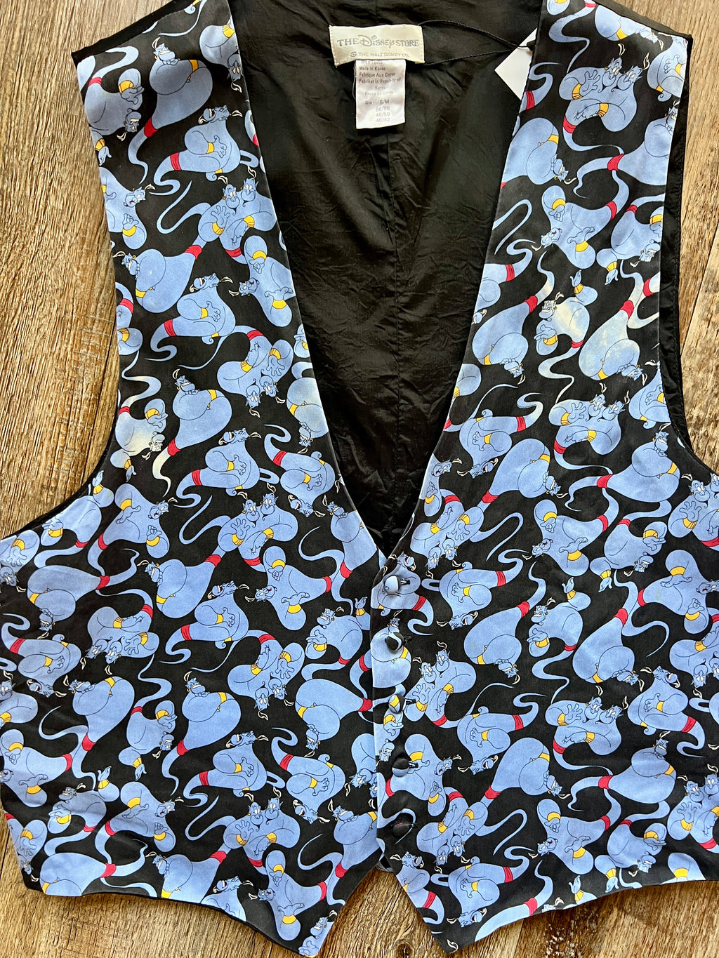 1217 -Black AOP Genie The Disney Store Satin Button Up Vest - S/M