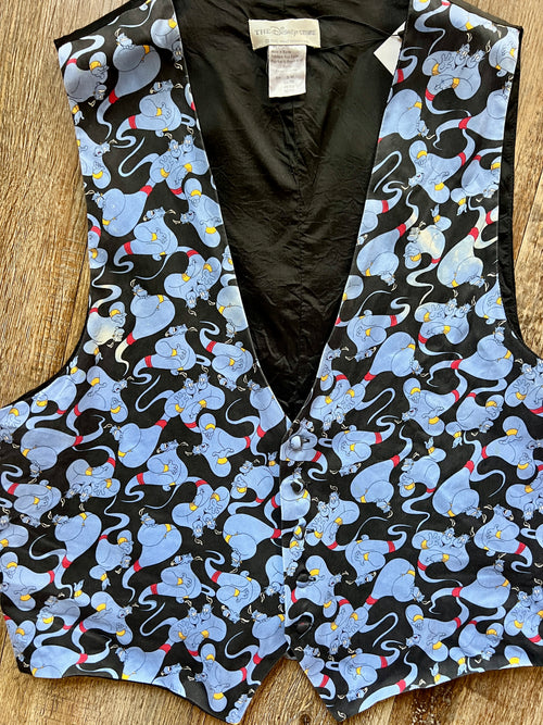 1217 -Black AOP Genie The Disney Store Satin Button Up Vest - S/M