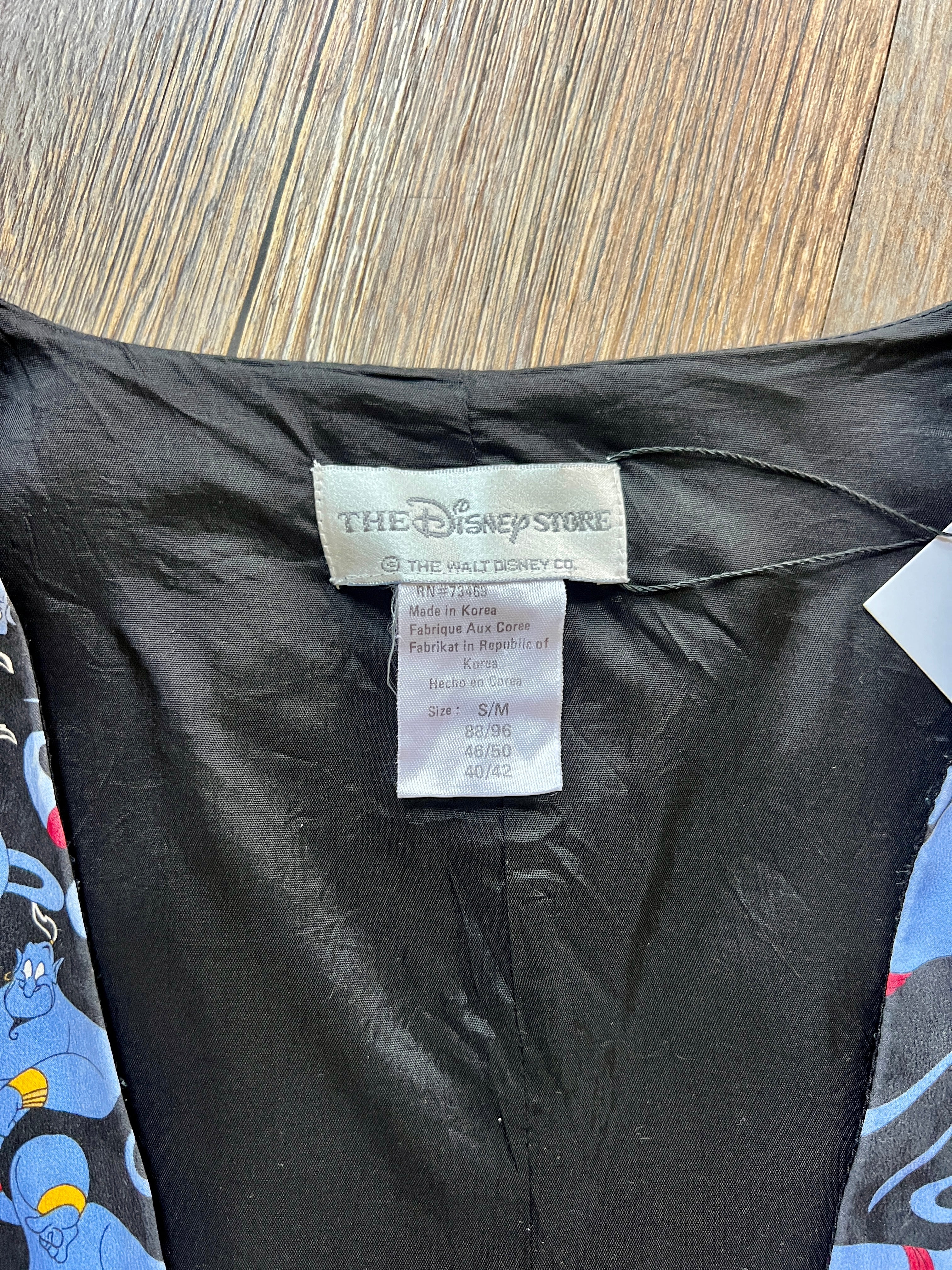 1217 -Black AOP Genie The Disney Store Satin Button Up Vest - S/M
