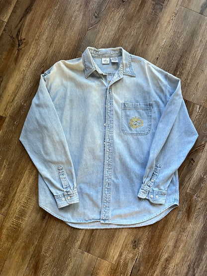 722 -Denim Embroidered The Hunchback of Notre Dame Button Up - XL