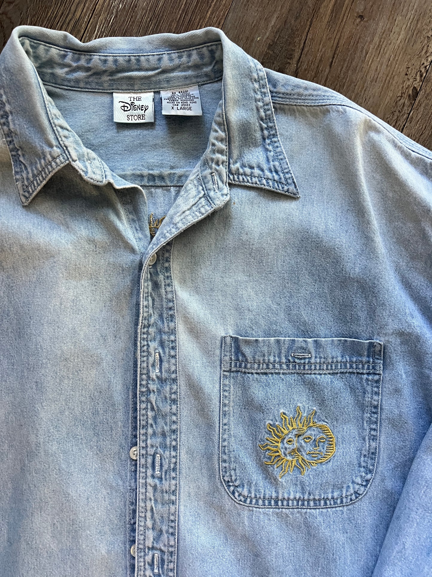 722 -Denim Embroidered The Hunchback of Notre Dame Button Up - XL