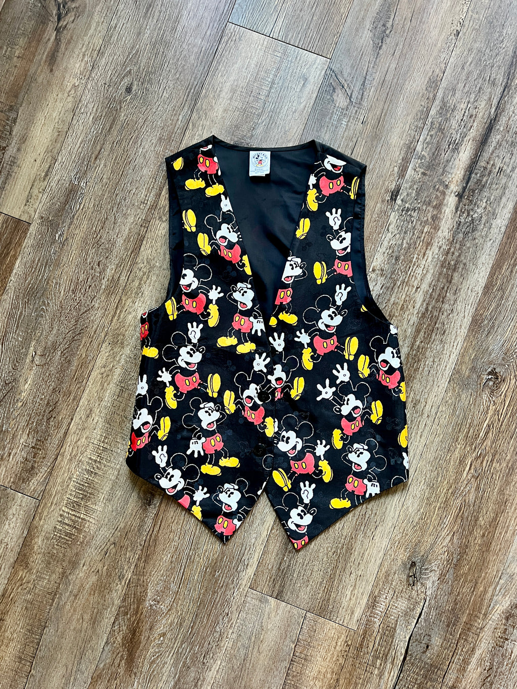 1218 -Black Mickey Mouse Satin Button Up Vest - S/M