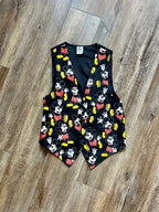 1218 -Black Mickey Mouse Satin Button Up Vest - S/M