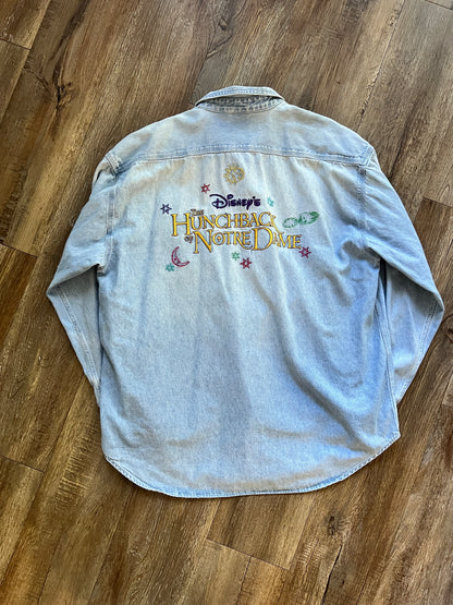 722 -Denim Embroidered The Hunchback of Notre Dame Button Up - XL