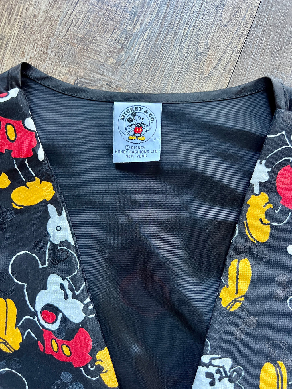 1218 -Black Mickey Mouse Satin Button Up Vest - S/M