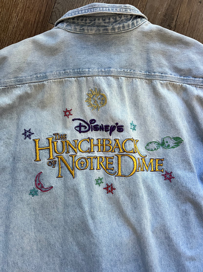 722 -Denim Embroidered The Hunchback of Notre Dame Button Up - XL