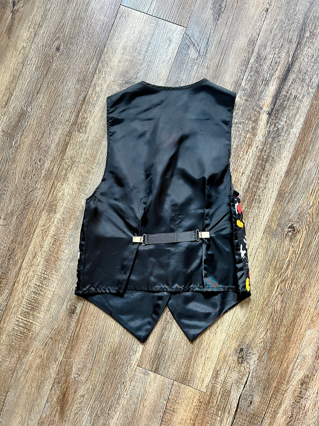 1218 -Black Mickey Mouse Satin Button Up Vest - S/M