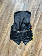 1218 -Black Mickey Mouse Satin Button Up Vest - S/M