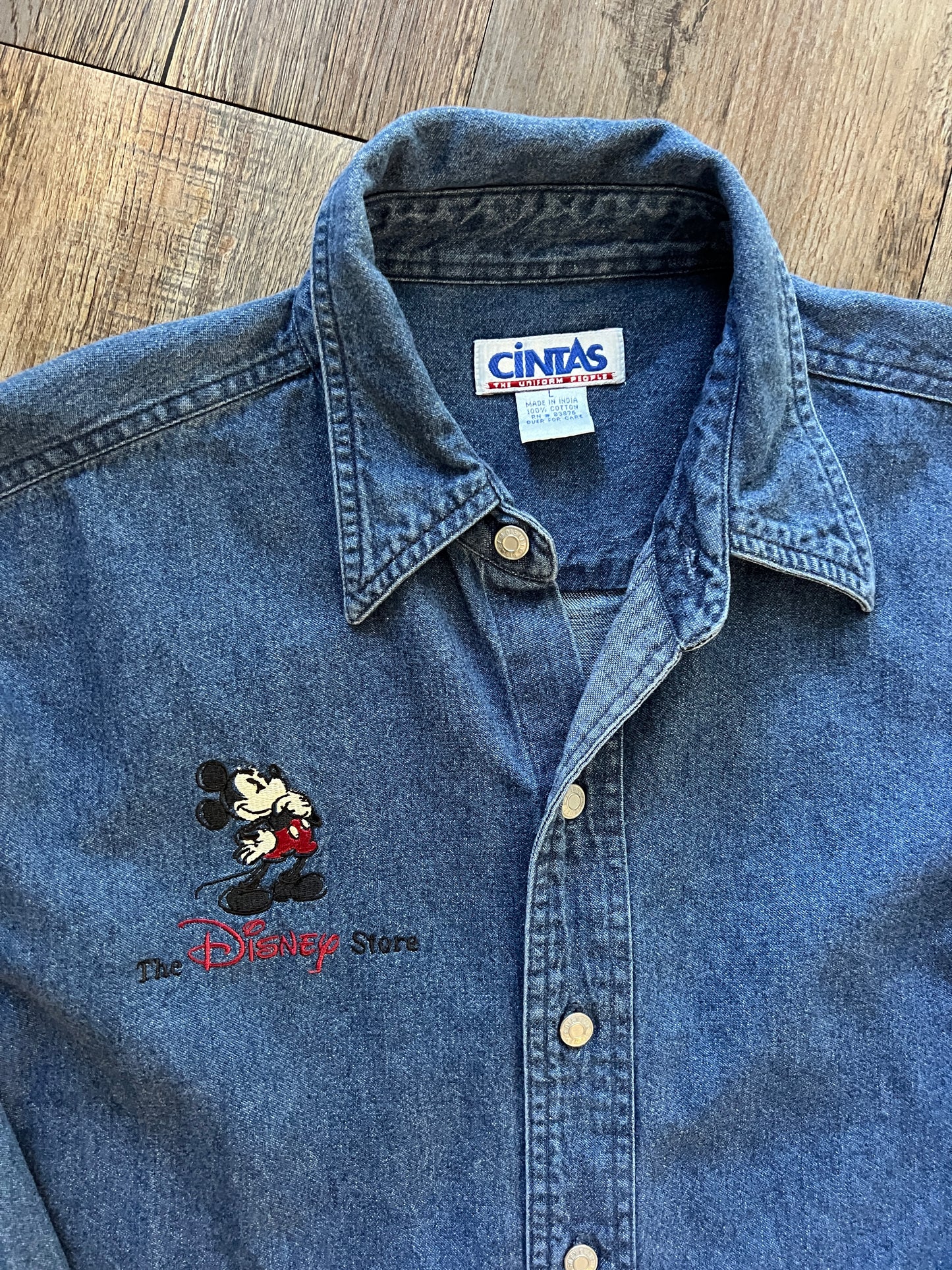 723 -Denim Embroidered The Disney Store Button Up - L