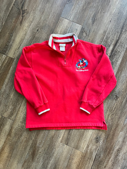 724 -Red Embroidered Sorcerer Mickey Pocket Quarter Zip - M