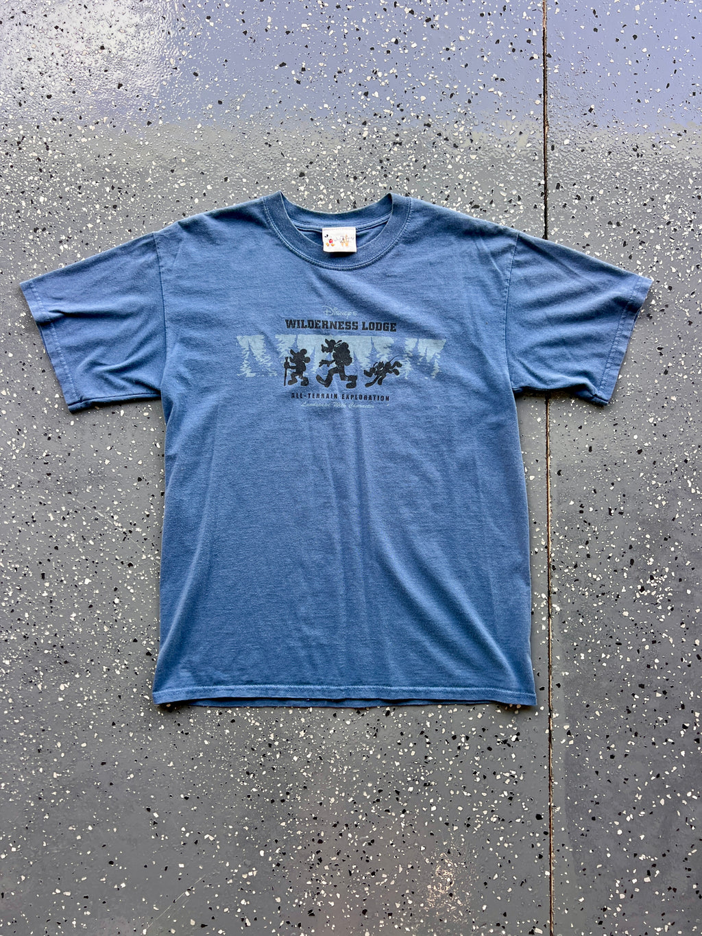 1434 - Navy Wilderness Lodge All-Terrain Exploration Mickey, Goofy, Pluto Tee - NT/M