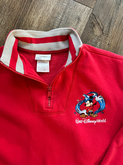724 -Red Embroidered Sorcerer Mickey Pocket Quarter Zip - M