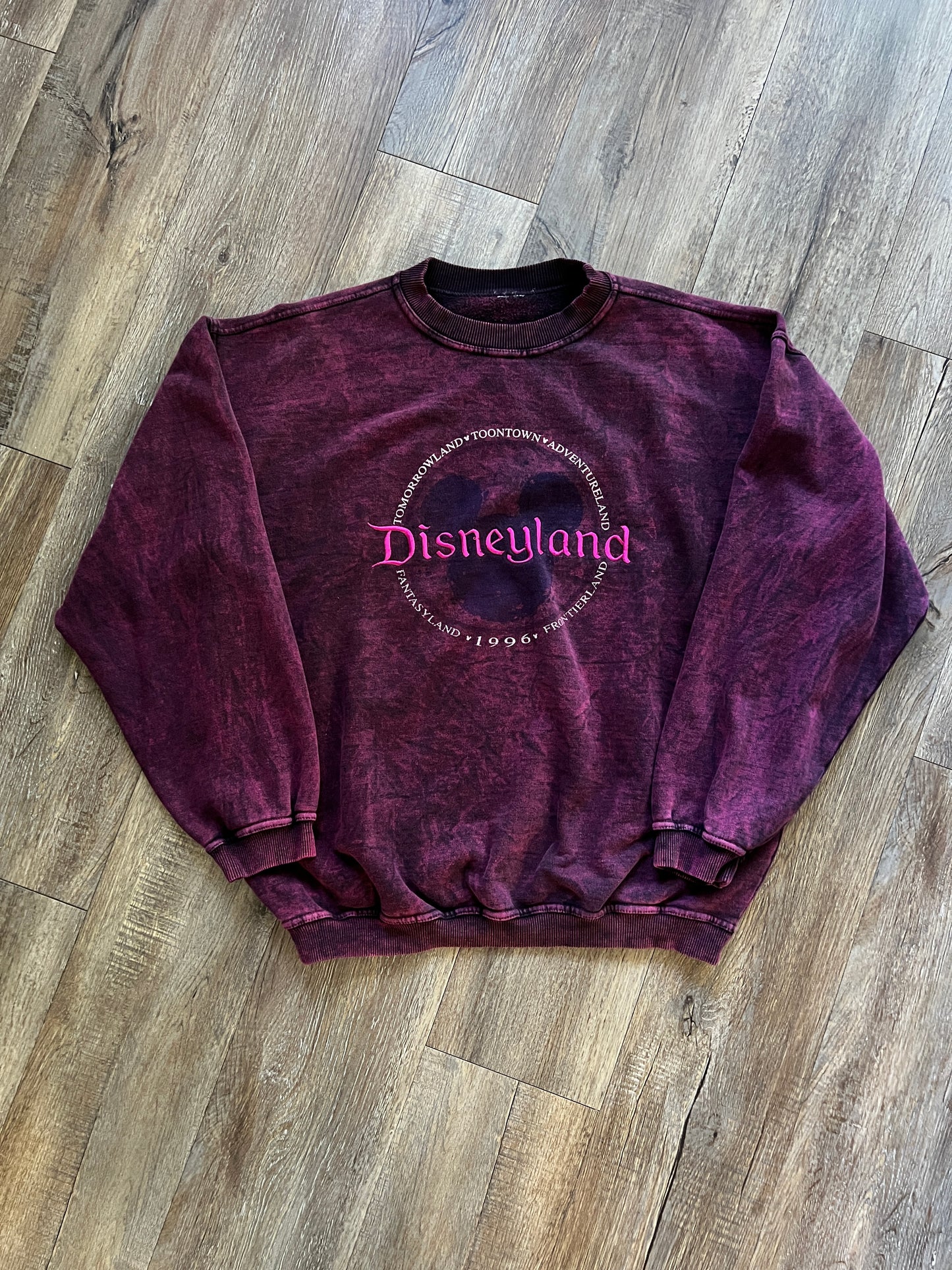 726 -Burgundy Embroidered Tie-Dye Disneyland Lands Crewneck - 2X