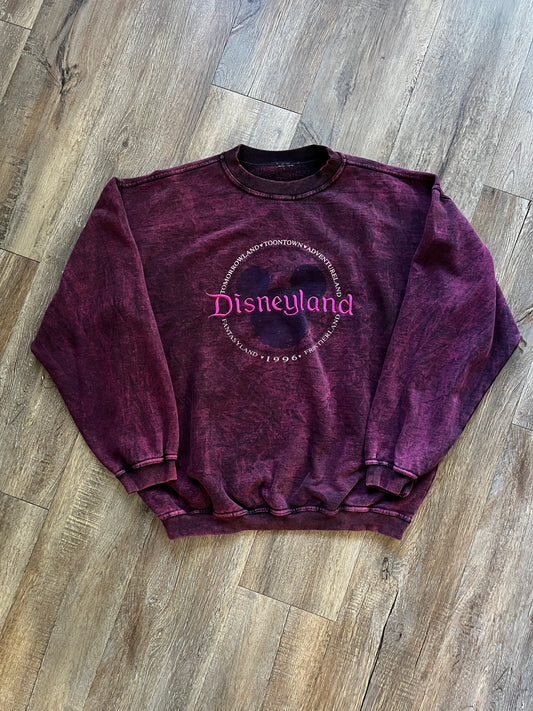 726 -Burgundy Embroidered Tie-Dye Disneyland Lands Crewneck - 2X