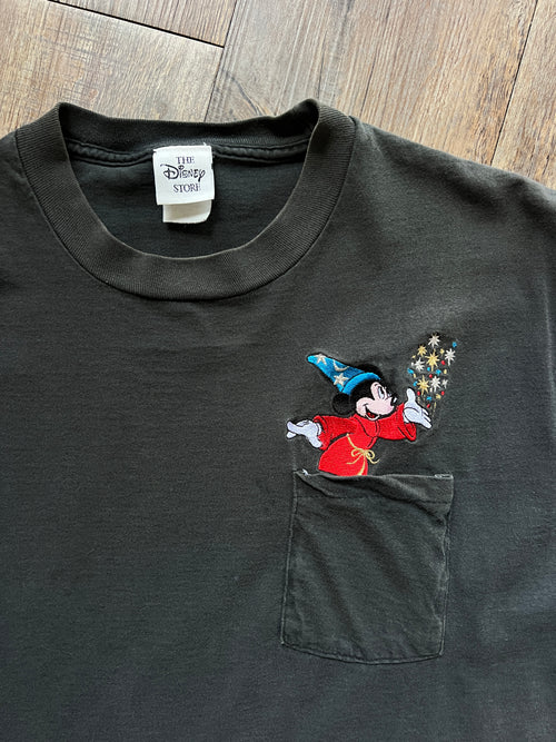 1221 -Black Embroidered Sorcerer Mickey Pocket Shirt - NT / XL