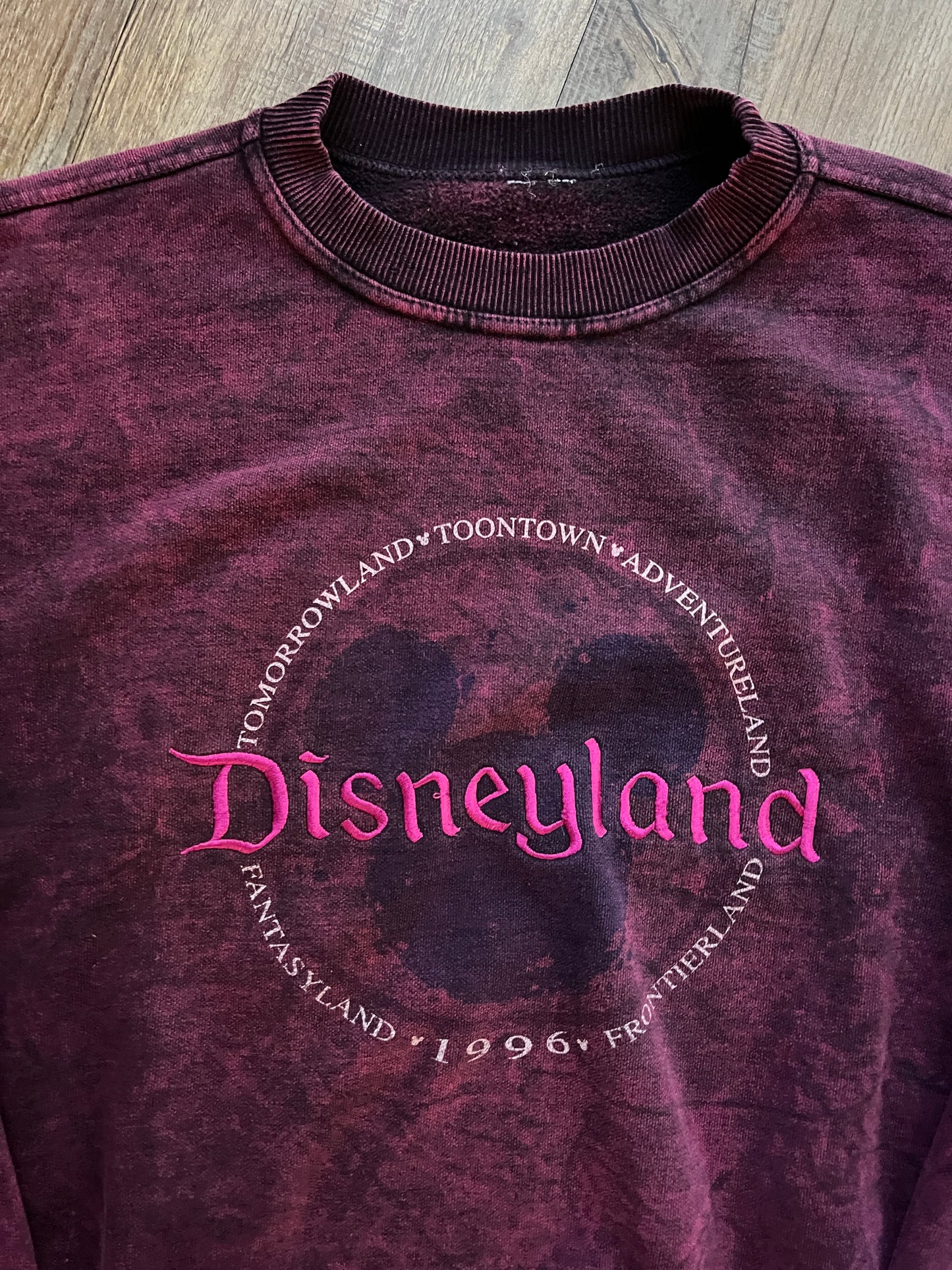 726 -Burgundy Embroidered Tie-Dye Disneyland Lands Crewneck - 2X