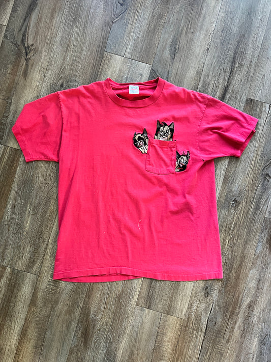 728 -Red Embroidered Lion King Hyenas Pocket Tee - XL