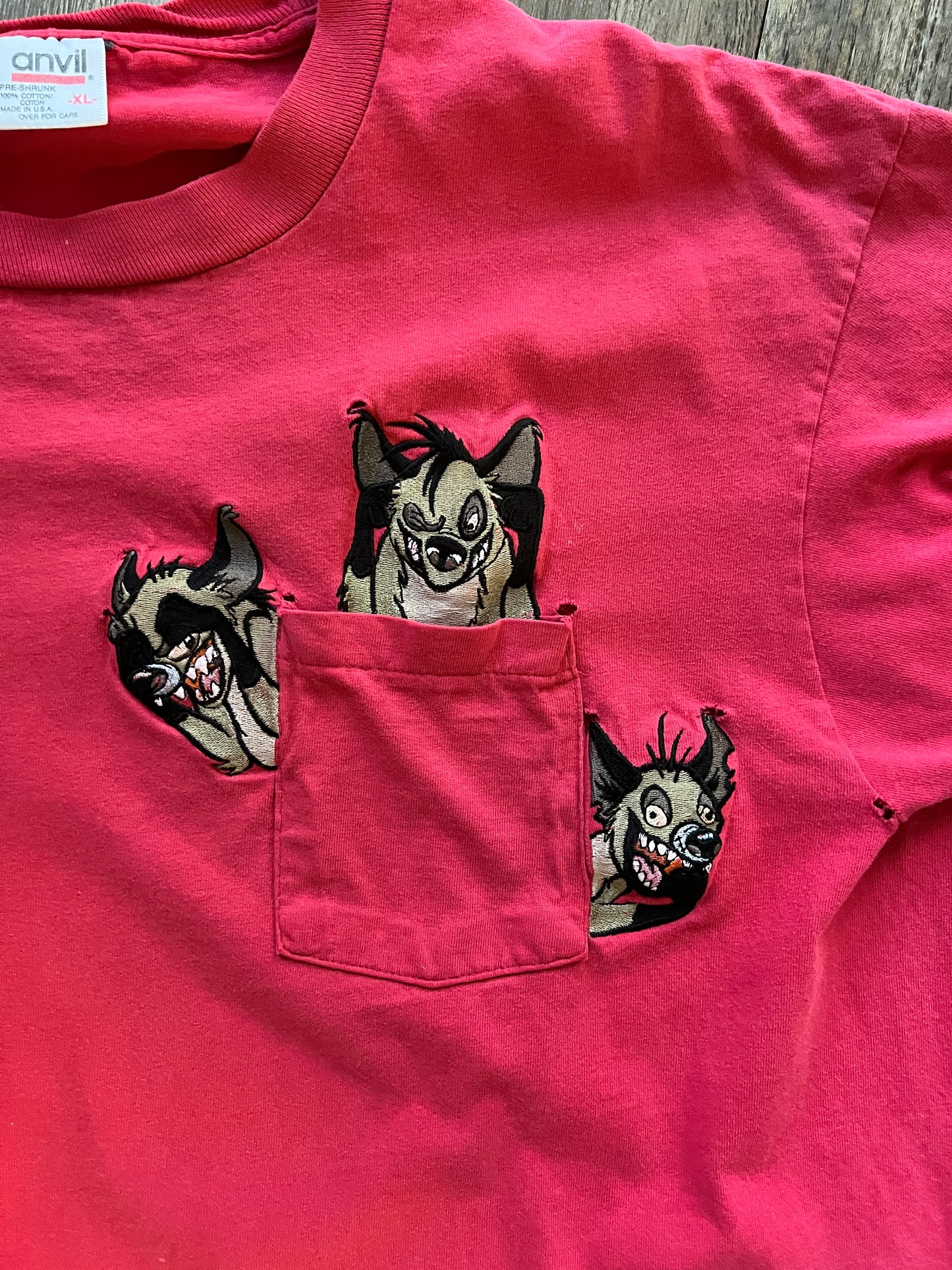 728 -Red Embroidered Lion King Hyenas Pocket Tee - XL